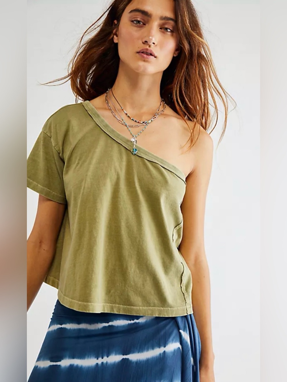 Free People NWT Aubrey White One-Shoulder Tee